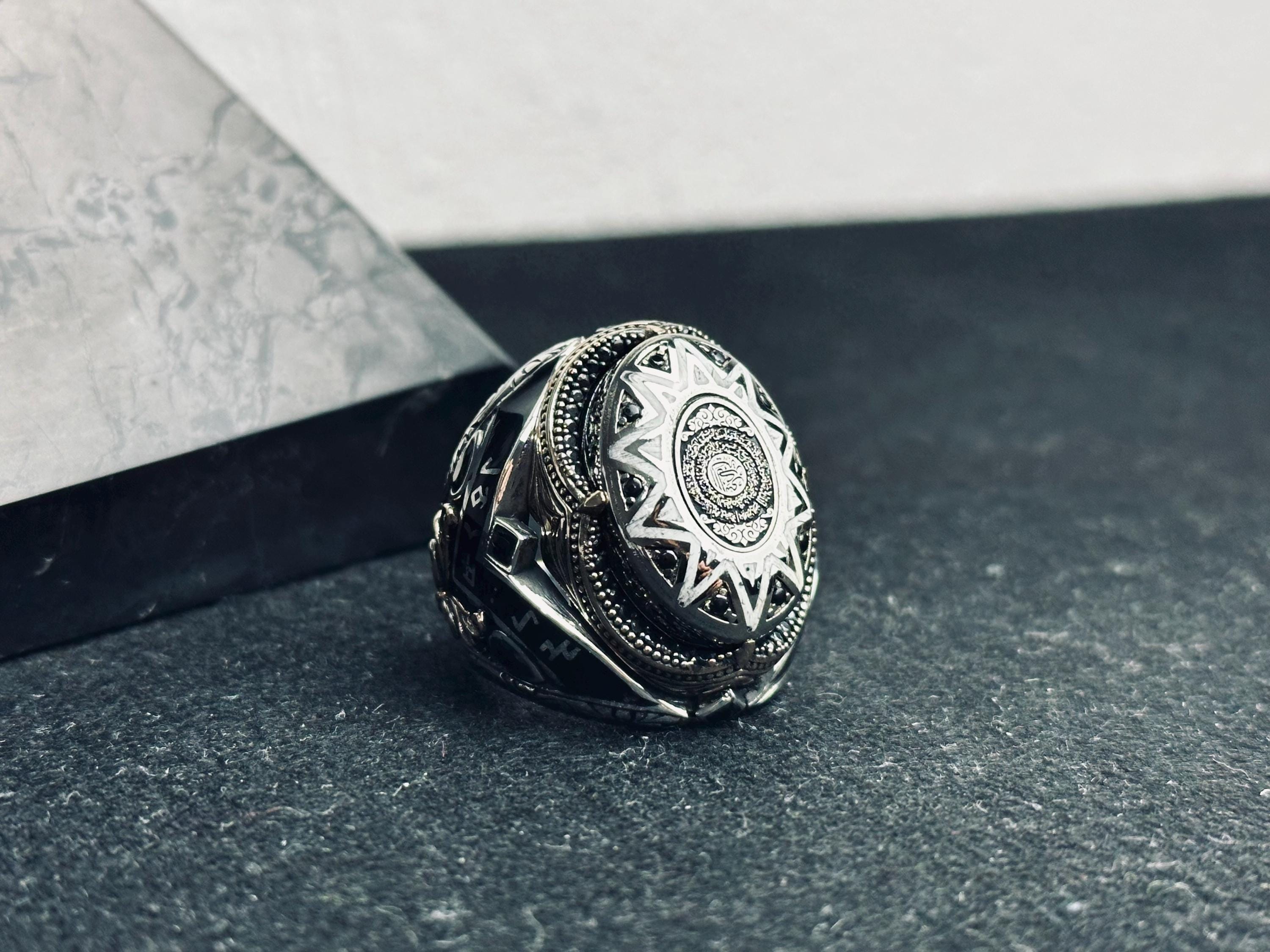 Sterling Silver Seal of Solomon Ring, Ottoman Ethnic Engraved Men Ring, Islamic Symbol Jewelry, Bold Statement Signet Ring, Ramadan Gift