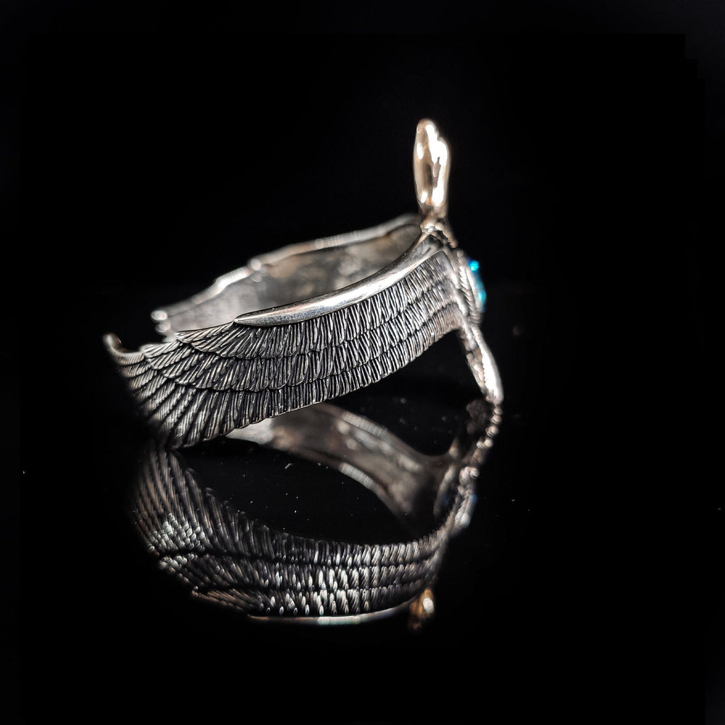 Silver Eagle Bracelet: Handmade Cuff with Aquamarine (Men's Jewelry)