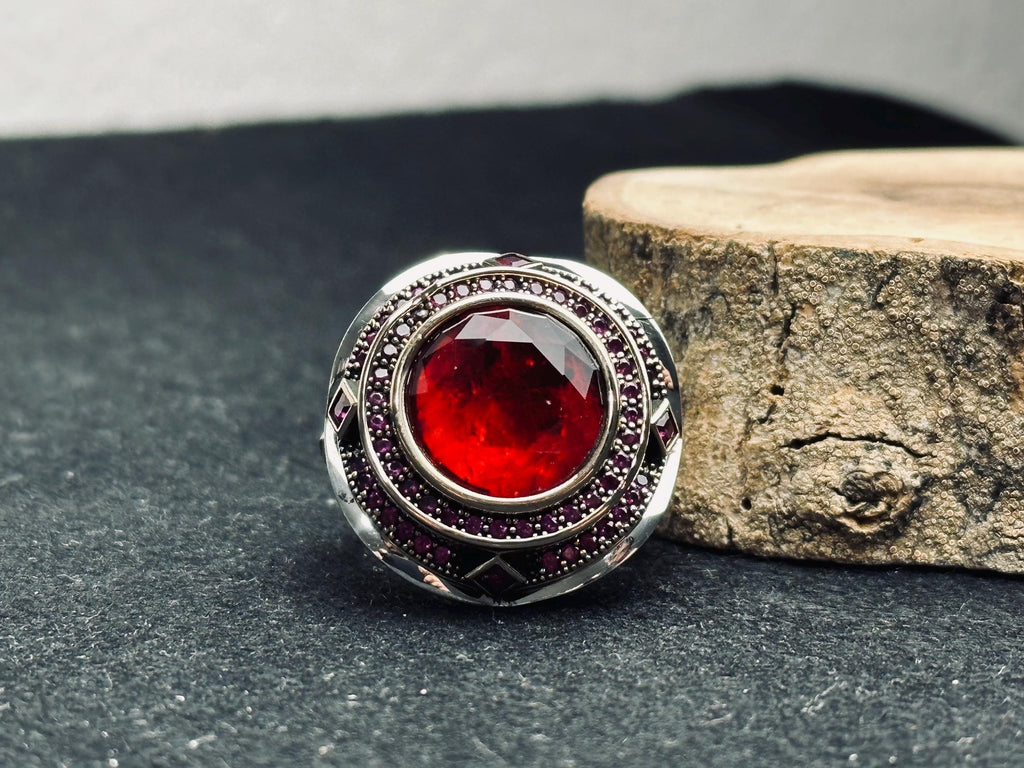 Ottoman Ruby Ring, Sterling Silver for Men (Handcrafted)