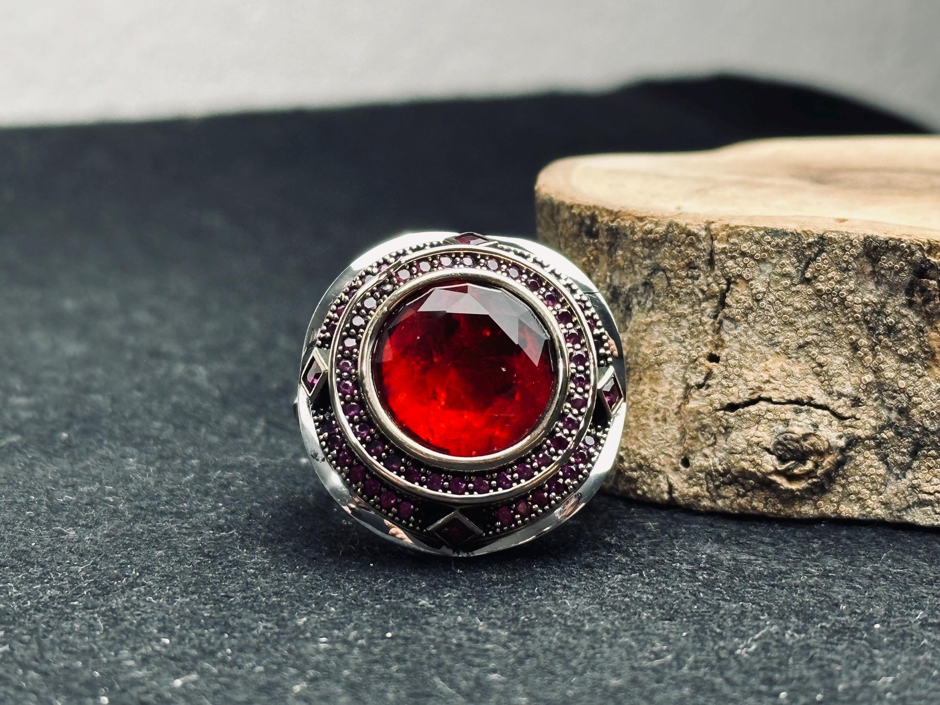 Ottoman Ruby Ring, Sterling Silver for Men (Handcrafted)