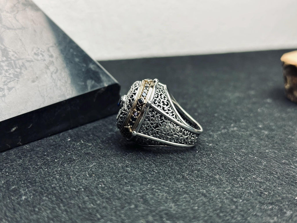 Oval Blue Zircon Ring: Handmade Silver, Turkish Vintage Style
