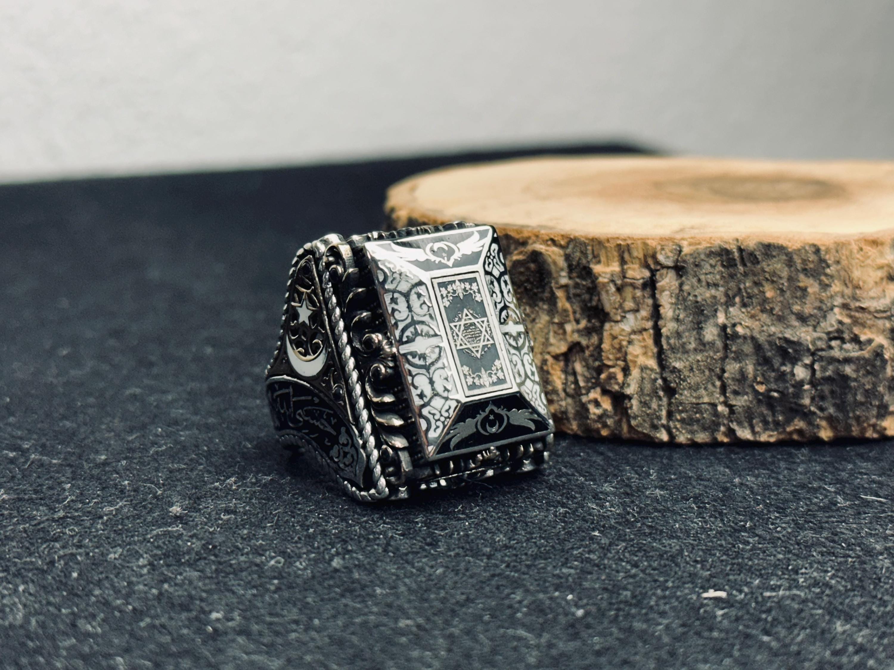 Seal of Solomon Ring, 925 Sterling Silver Square Signet Ring