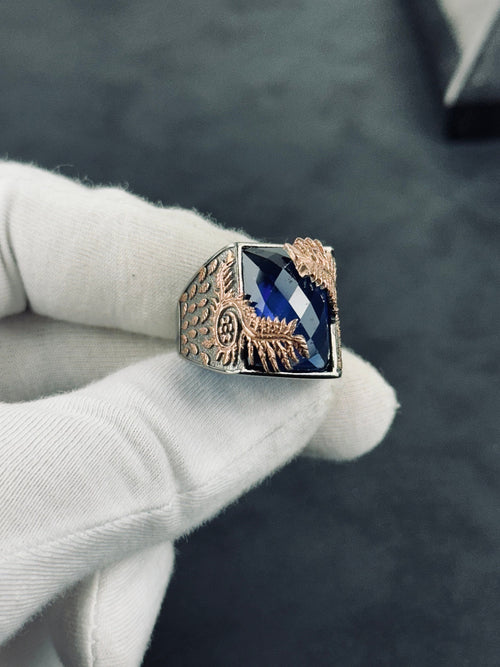 Blue Zircon Dragon Tail Ring - Sterling Silver Statement Jewelry