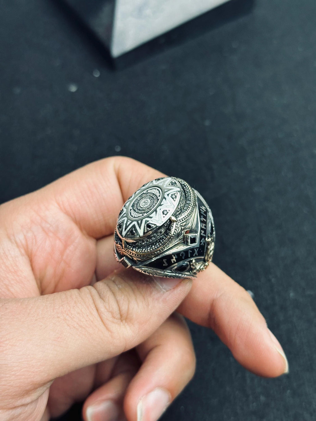 Sterling Silver Seal of Solomon Ring, Ottoman Ethnic Engraved Men Ring, Islamic Symbol Jewelry, Bold Statement Signet Ring, Ramadan Gift