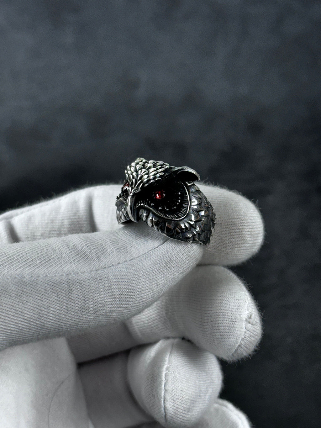 Owl Ring: Sterling Silver, Zircon Eye Detail - Handmade Statement