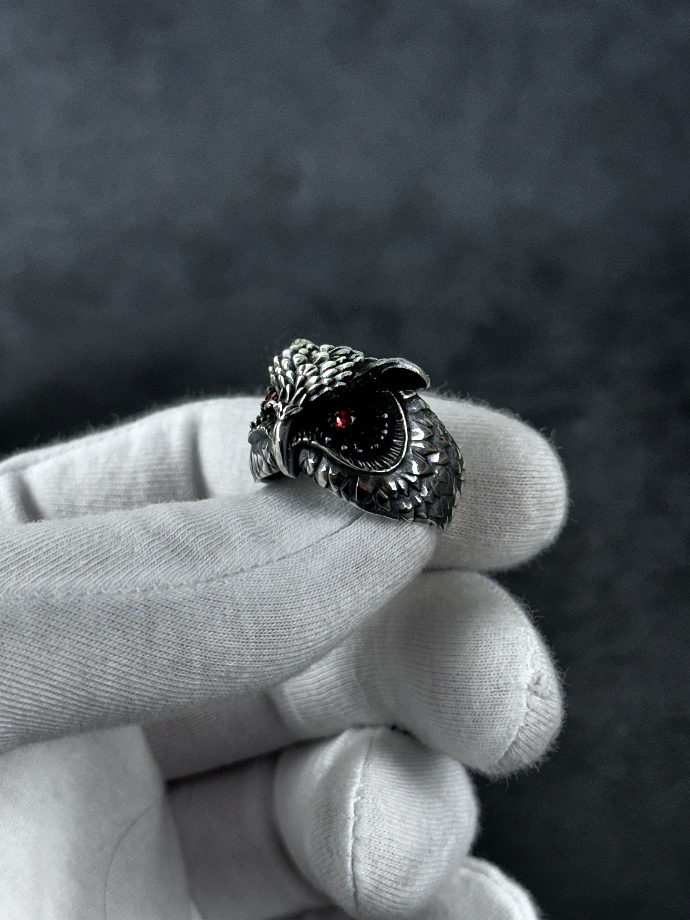 Owl Ring: Sterling Silver, Zircon Eye Detail - Handmade Statement