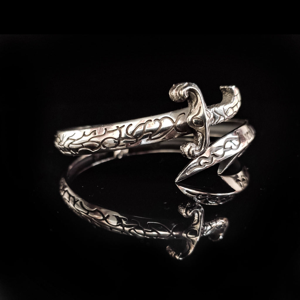 Sword Design Silver Bracelet - Handmade Sterling for Men