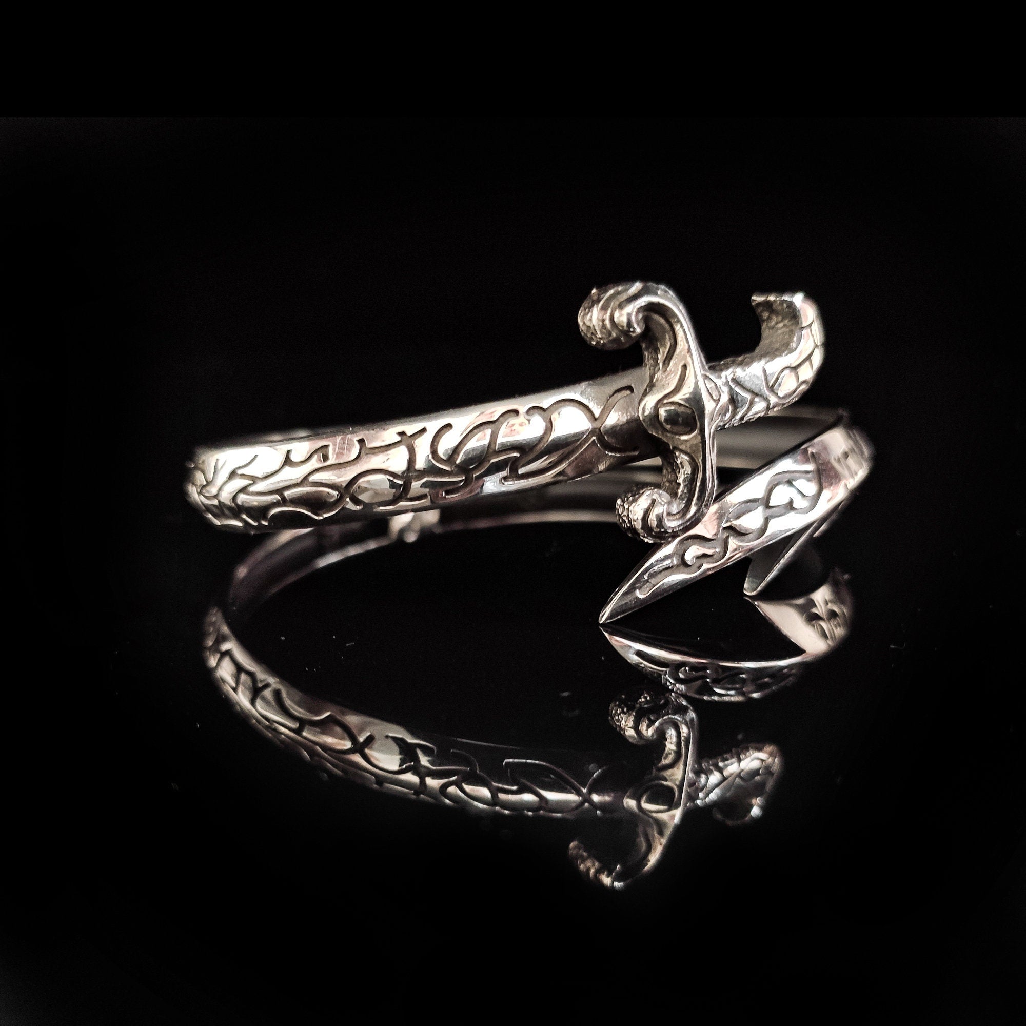 Sword Design Silver Bracelet - Handmade Sterling for Men
