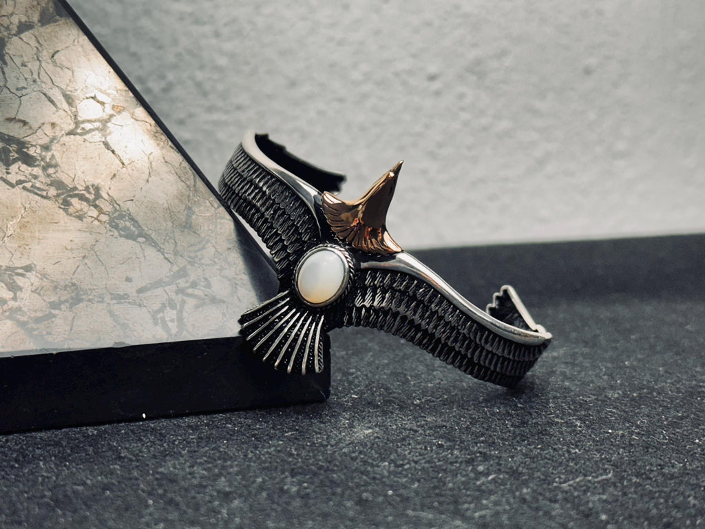 Sterling Silver Eagle Bracelet: Mother of Pearl Stone Detail