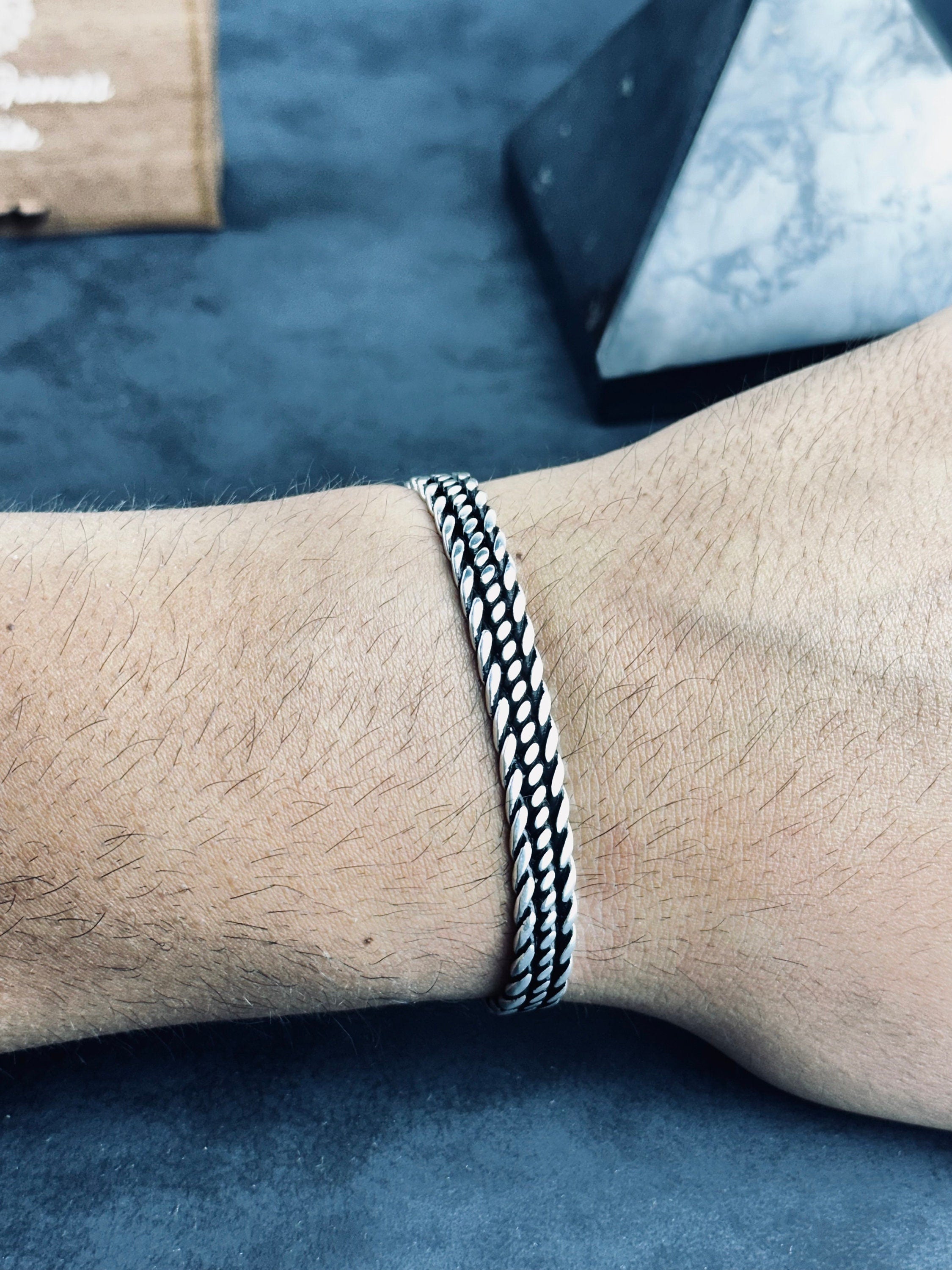 Sterling Silver Knitted Link Bracelet: Adjustable Handmade Design