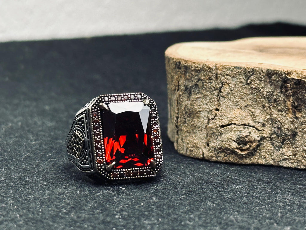 Ruby Signet Ring for Men: Handmade Sterling Silver, Bold Red Gem