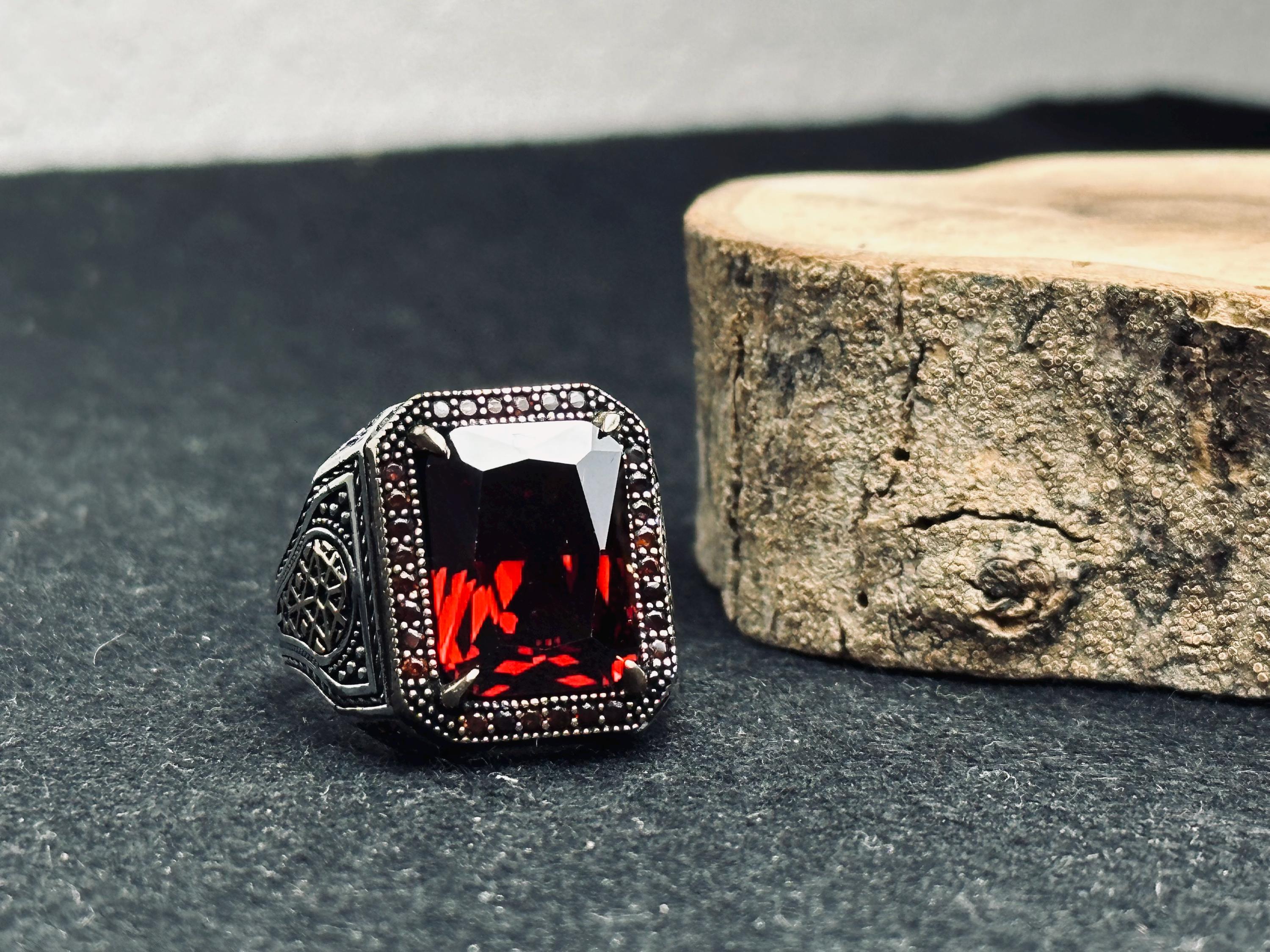 Ruby Signet Ring for Men: Handmade Sterling Silver, Bold Red Gem