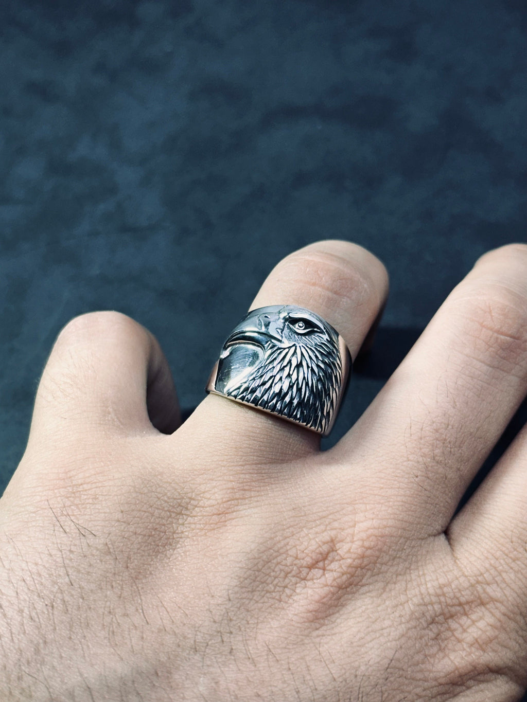 Eagle Statement Ring: Tribal Engraving (Sterling Silver Band)