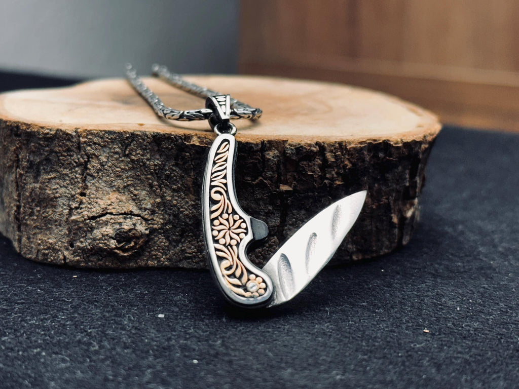 Medieval Silver Sword Pendant, Double-Sided Dagger Necklace (Handmade)
