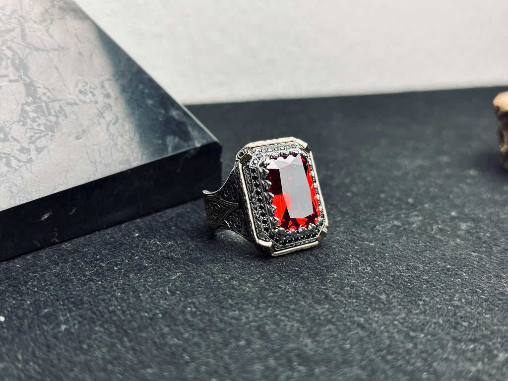 Ruby Statement Ring: Bold Square Red Gemstone (Sterling Silver)