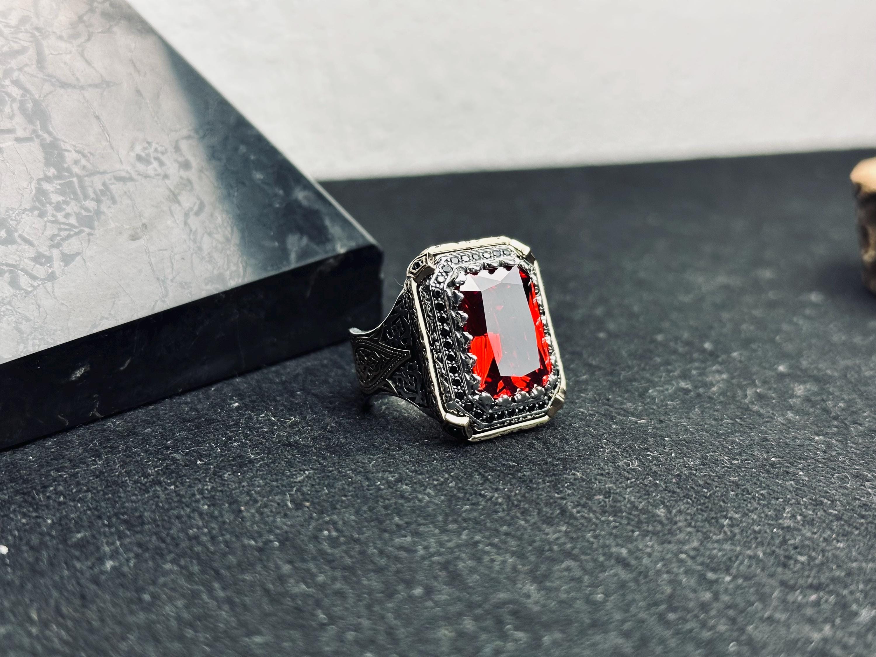 Ruby Statement Ring: Bold Square Red Gemstone (Sterling Silver)