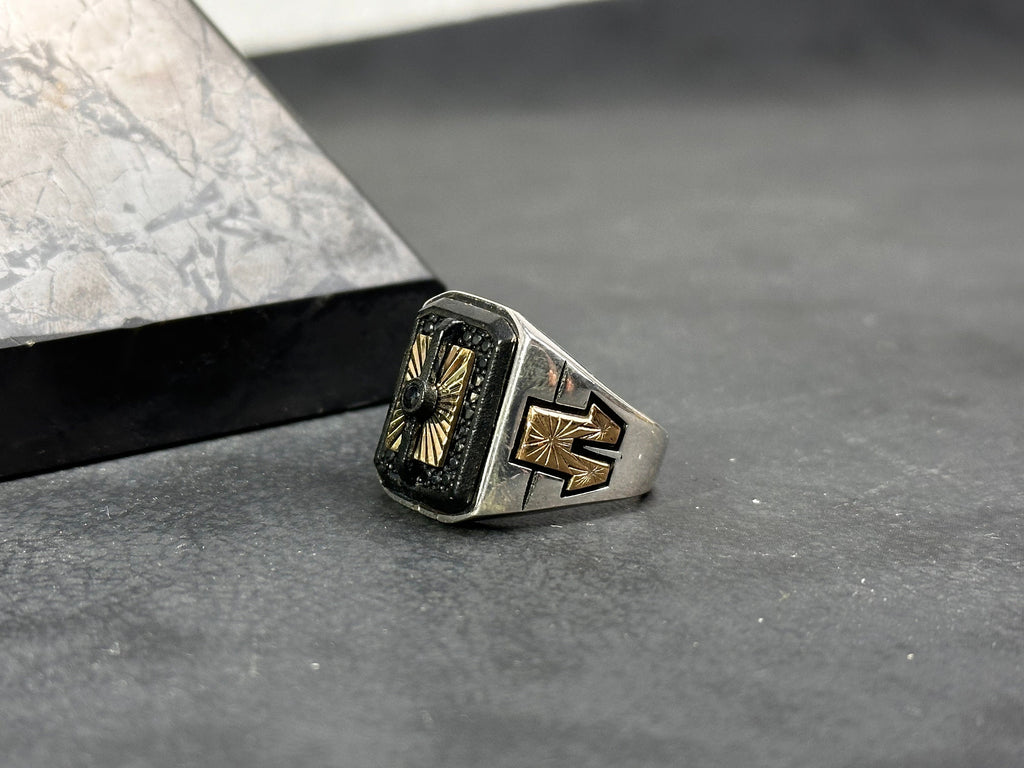 Sunrise Sterling Silver Ring: Square Statement Design (Handmade for Men)