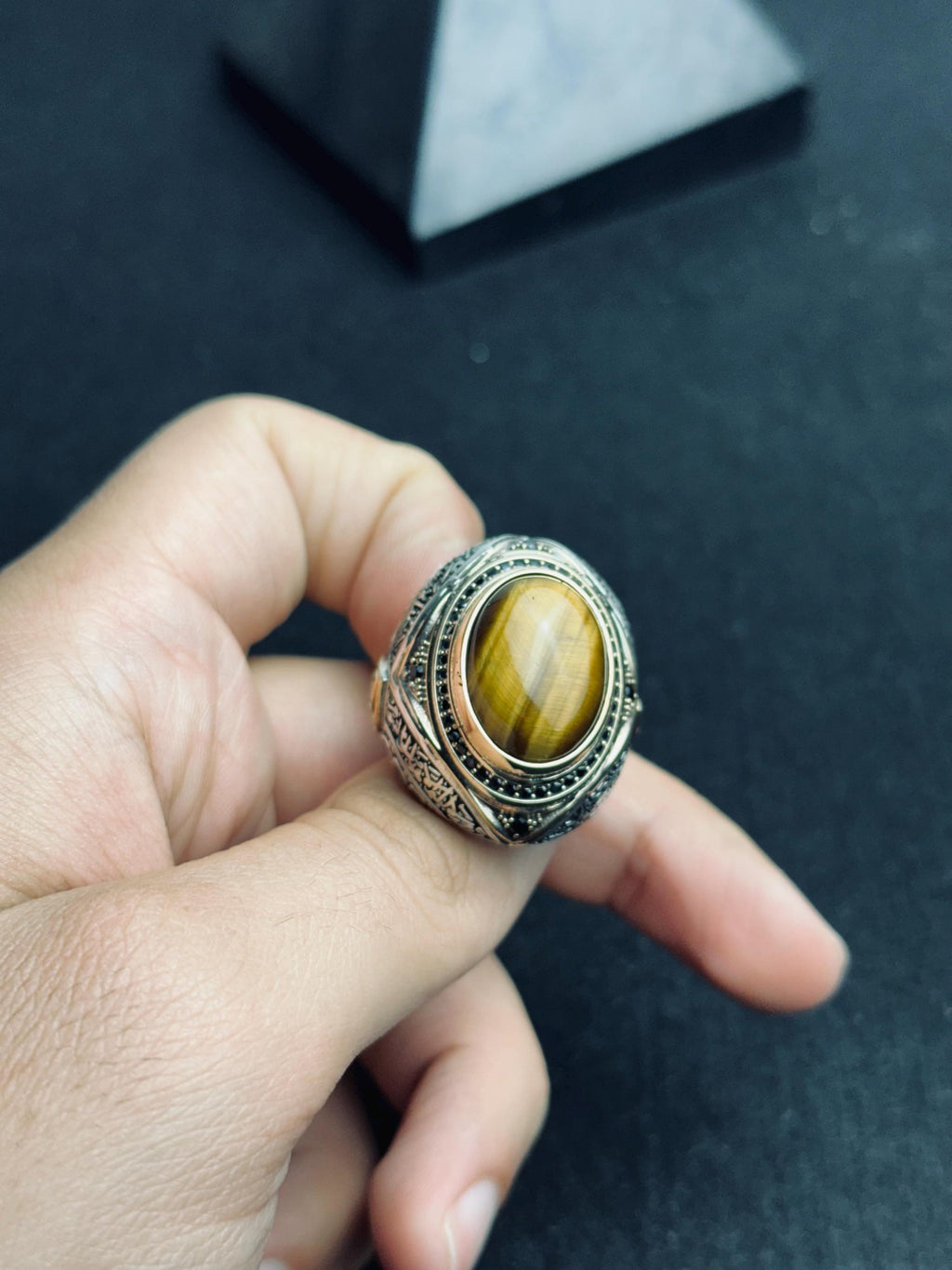 Tiger Eye Silver Ring, Men's Oval Statement (Handmade, Spiritual)