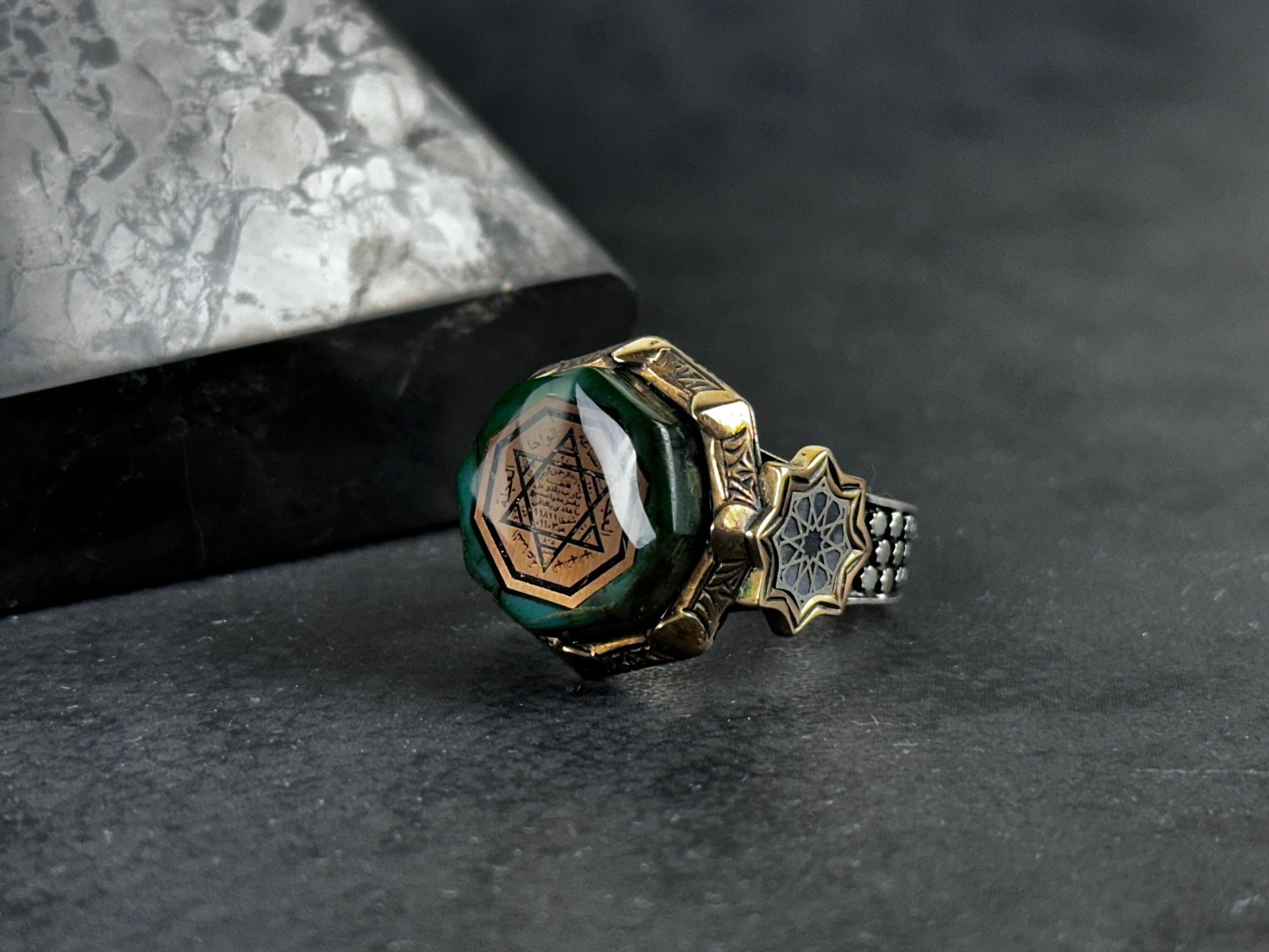 Seal of Solomon Ring: Spiritual Sterling Silver (Kehribar Gemstone)
