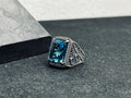 Men's Aquamarine Ring: Light Blue Gemstone - Sterling Silver