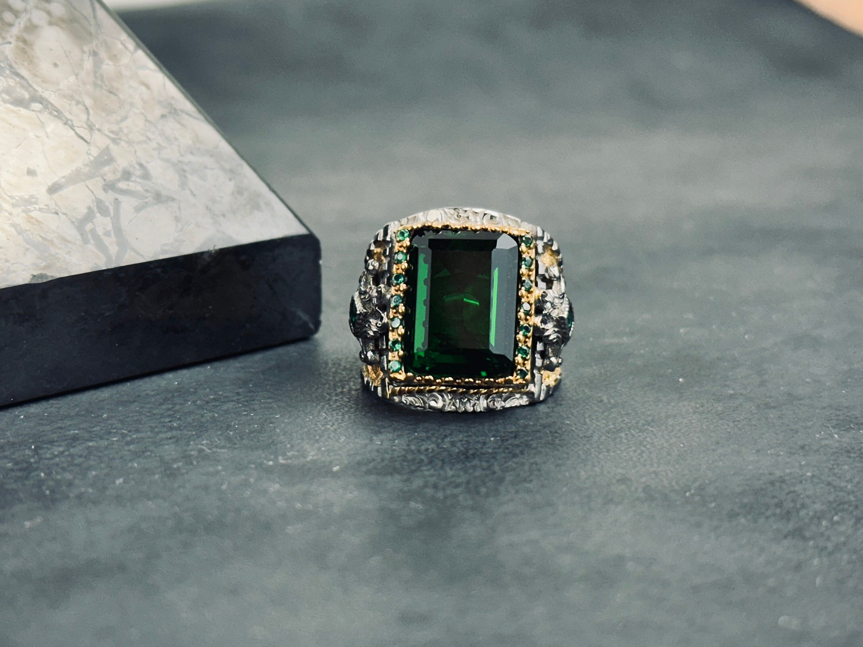 Green Zirconium Cross Ring - Sterling Silver Religious Jewelry