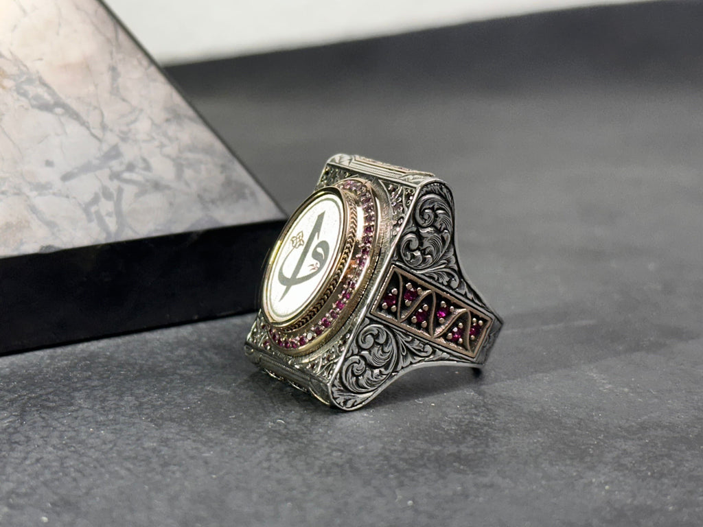 Elif Vav Ring: Sterling Silver Arabic Calligraphy, Oversized
