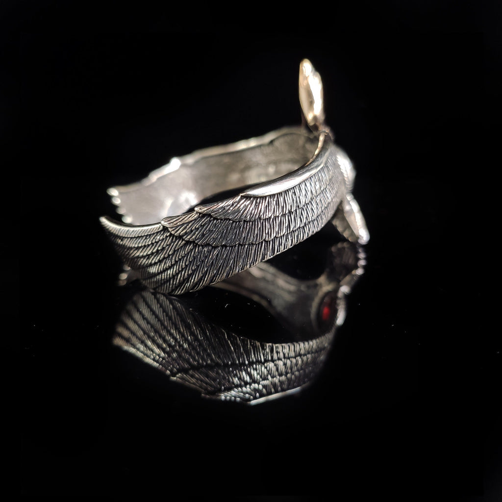 Eagle Bracelet: Red Zircon Sterling Silver Cuff (Handmade)