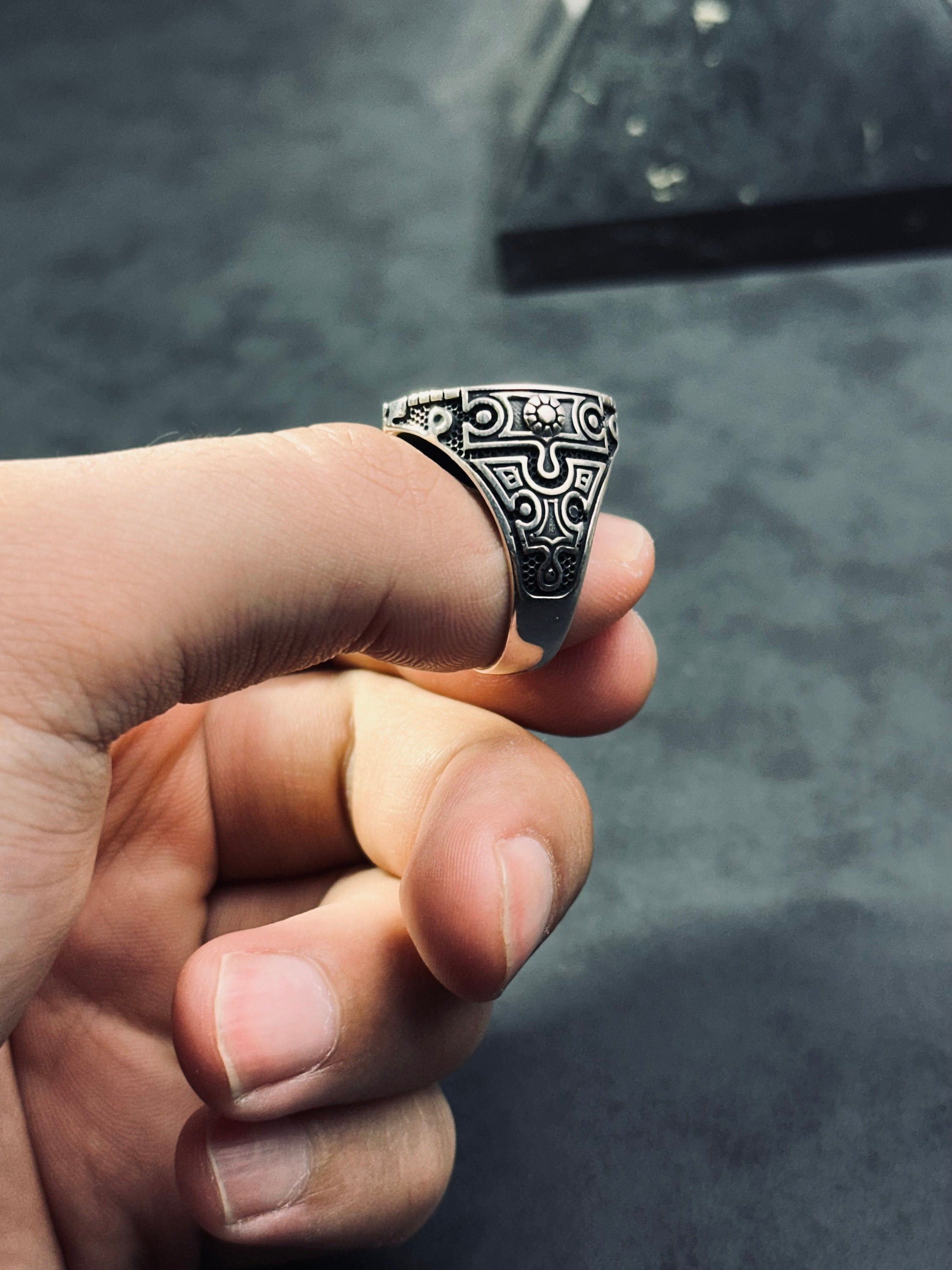 Engraved Eagle Ring: Tribal Sterling Silver (Handmade for Men)