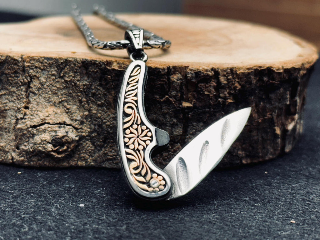 Medieval Silver Sword Pendant, Double-Sided Dagger Necklace (Handmade)