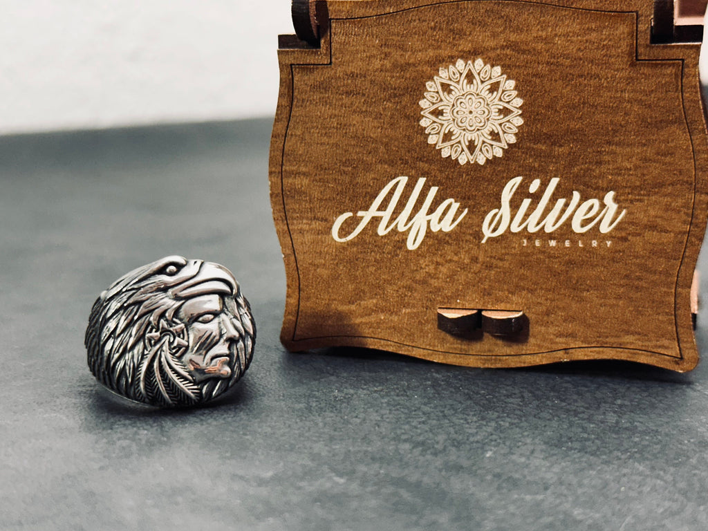 Engraved Chief Ring: Native American Style (Sterling Silver, Handmade)