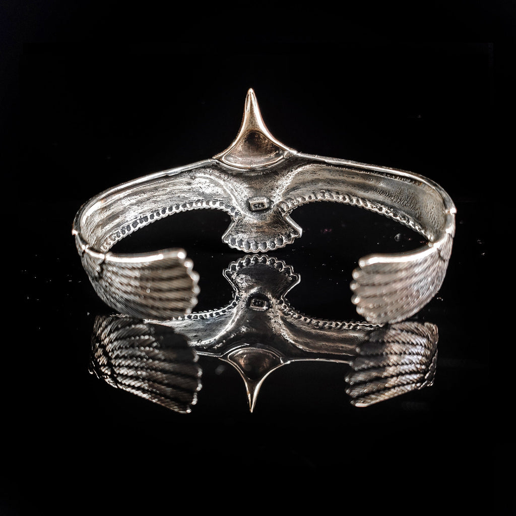 Handmade Sterling Silver Eagle Bracelet (Engraved Cuff, Sapphire)