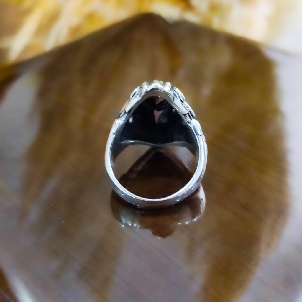 Black Zircon Lion Head Ring - Sterling Silver Men's Statement