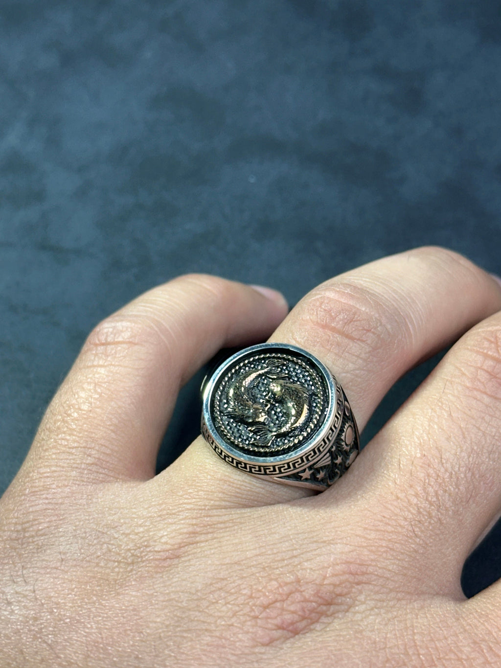Pisces Astrology Ring, Sterling Silver, Neptune Design (Dainty Size)
