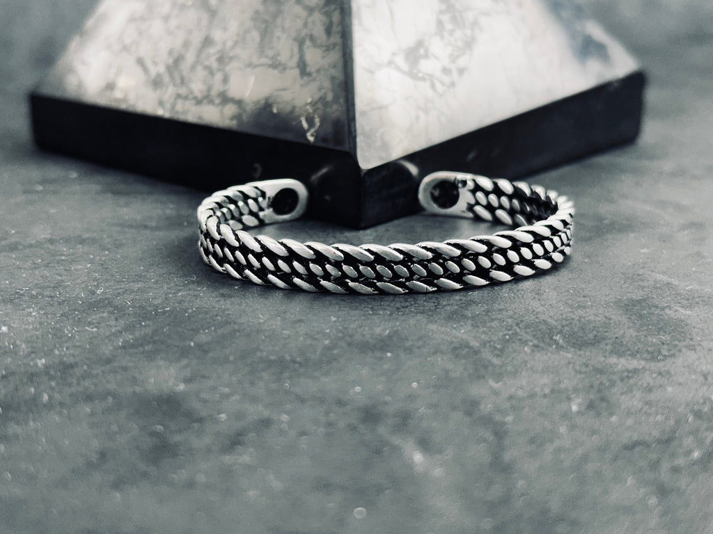 Sterling Silver Knitted Link Bracelet: Adjustable Handmade Design