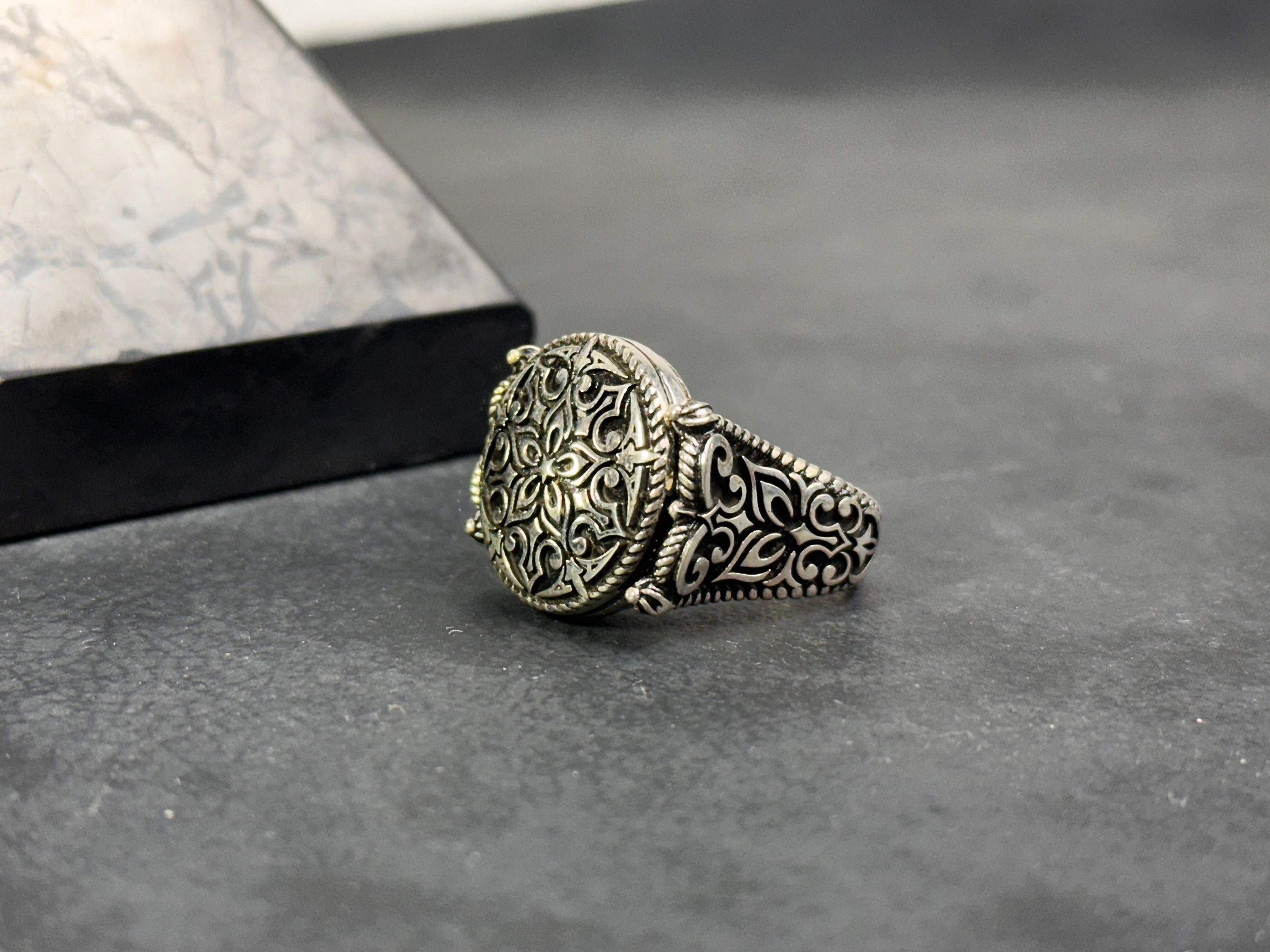 Sterling Silver Ring: Flower Engraving Detail (Dainty Style)