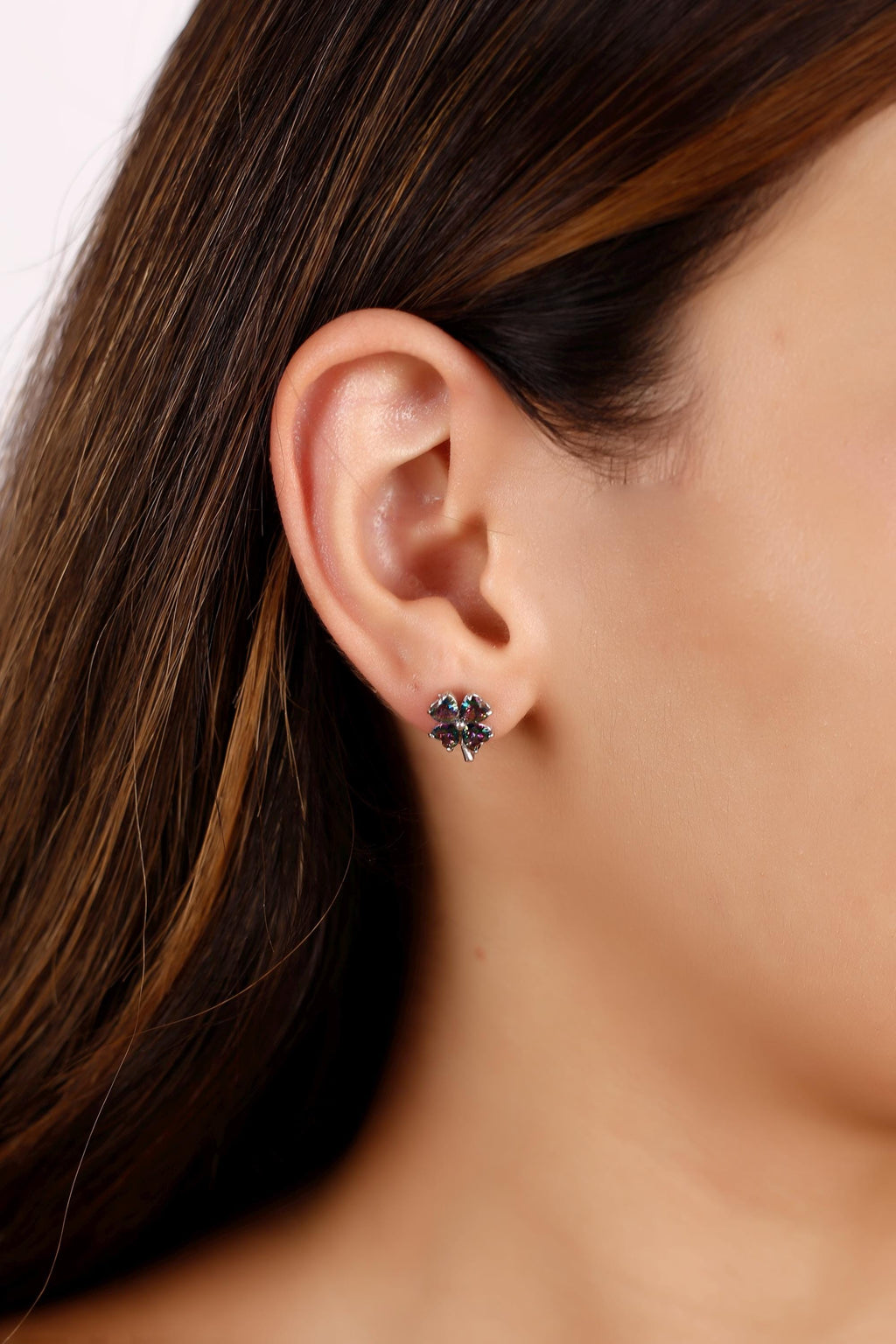 Mystic Topaz Flower Earrings, 925 Sterling Silver Heart Cut Clover Studs for Women