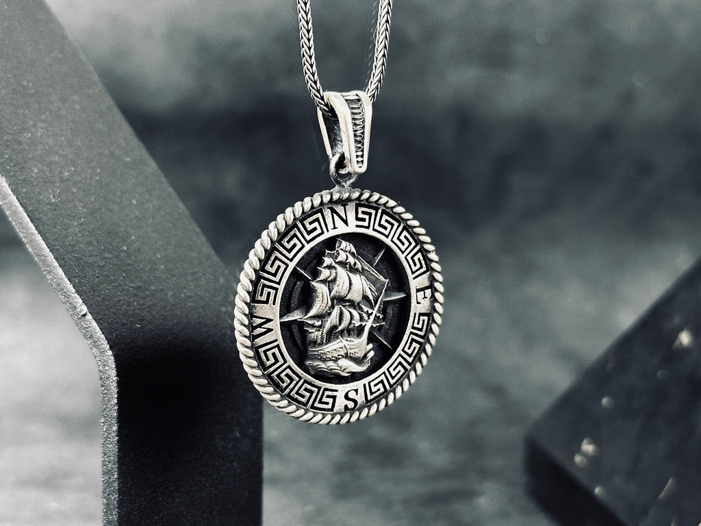 Silver Pirate Ship Necklace, Caribbean Charm (Handcrafted Pendant, Multiple Lengths)