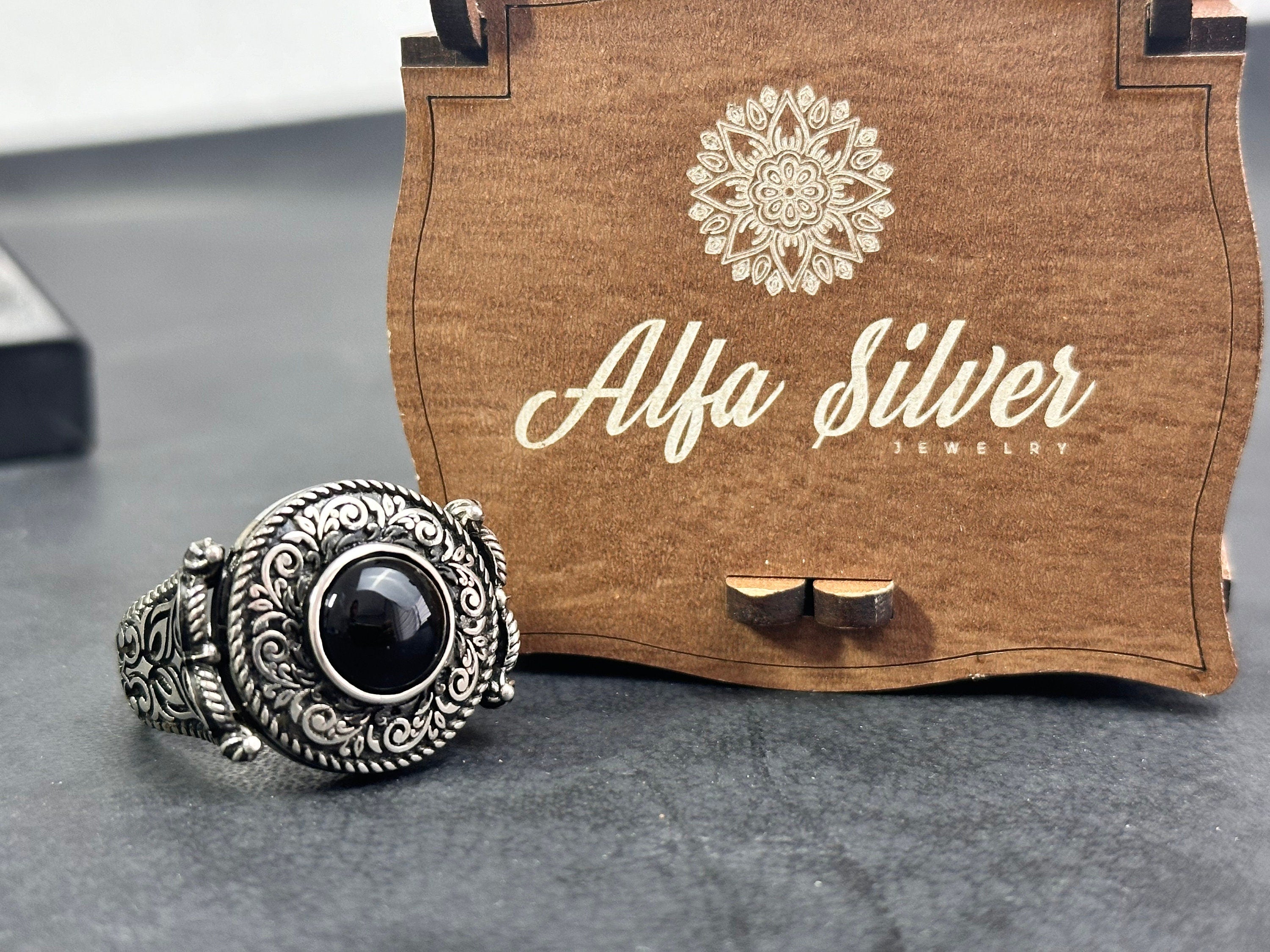 Greek Motif Onyx Ring - Sterling Silver Men's Jewelry