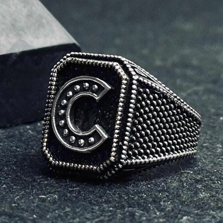 Initial Signet Ring: Sterling Silver - Custom Engraved, Unisex