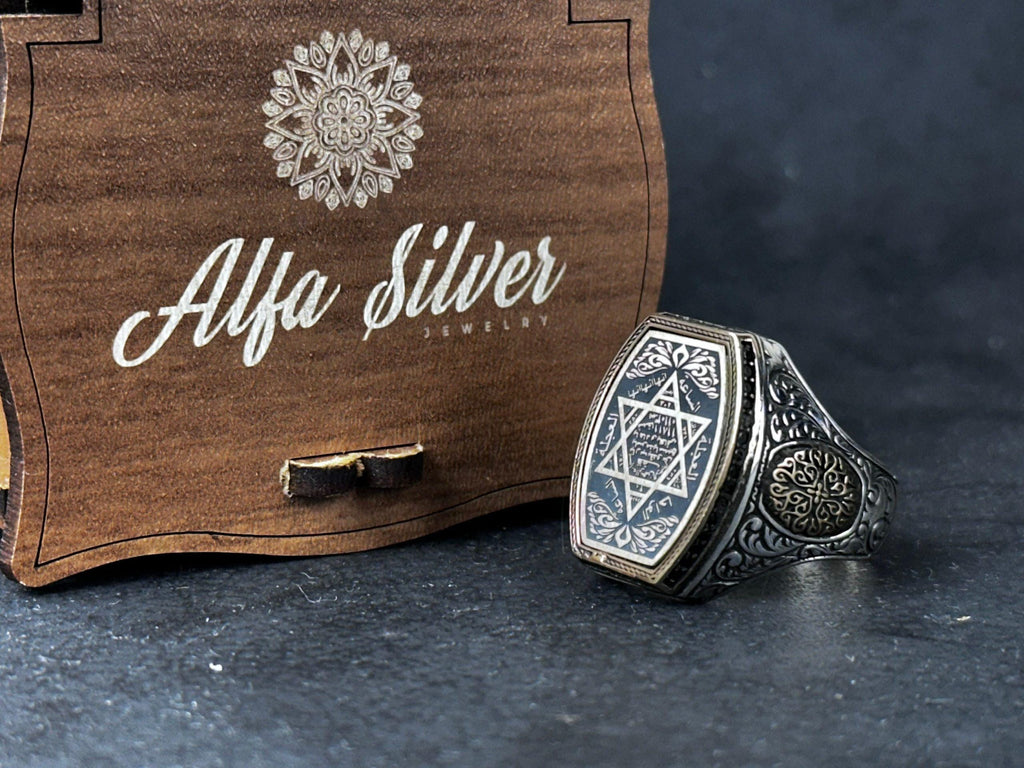 Sterling Silver Solomon's Seal Ring - Spiritual Protection Symbol