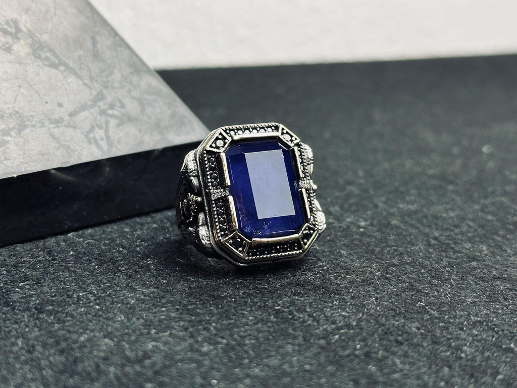 Ottoman Men’s Sapphire Ring - Handmade Sterling Silver Statement