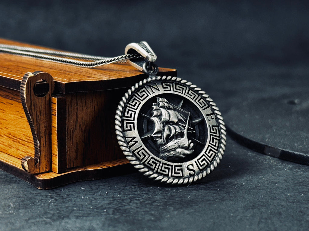 Silver Pirate Ship Necklace, Caribbean Charm (Handcrafted Pendant, Multiple Lengths)