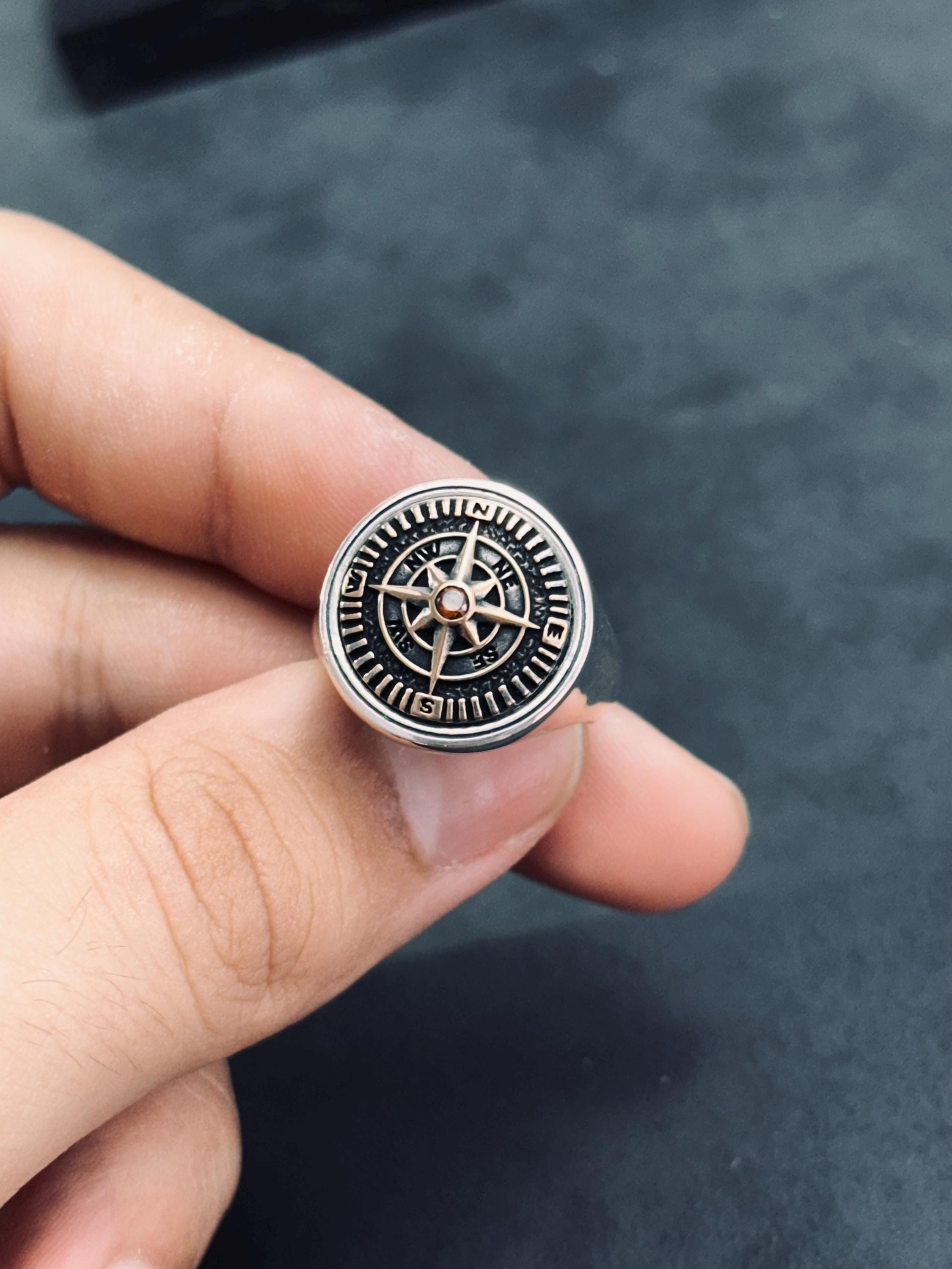 Compass Sterling Silver Ring - Handmade Adventure Jewelry