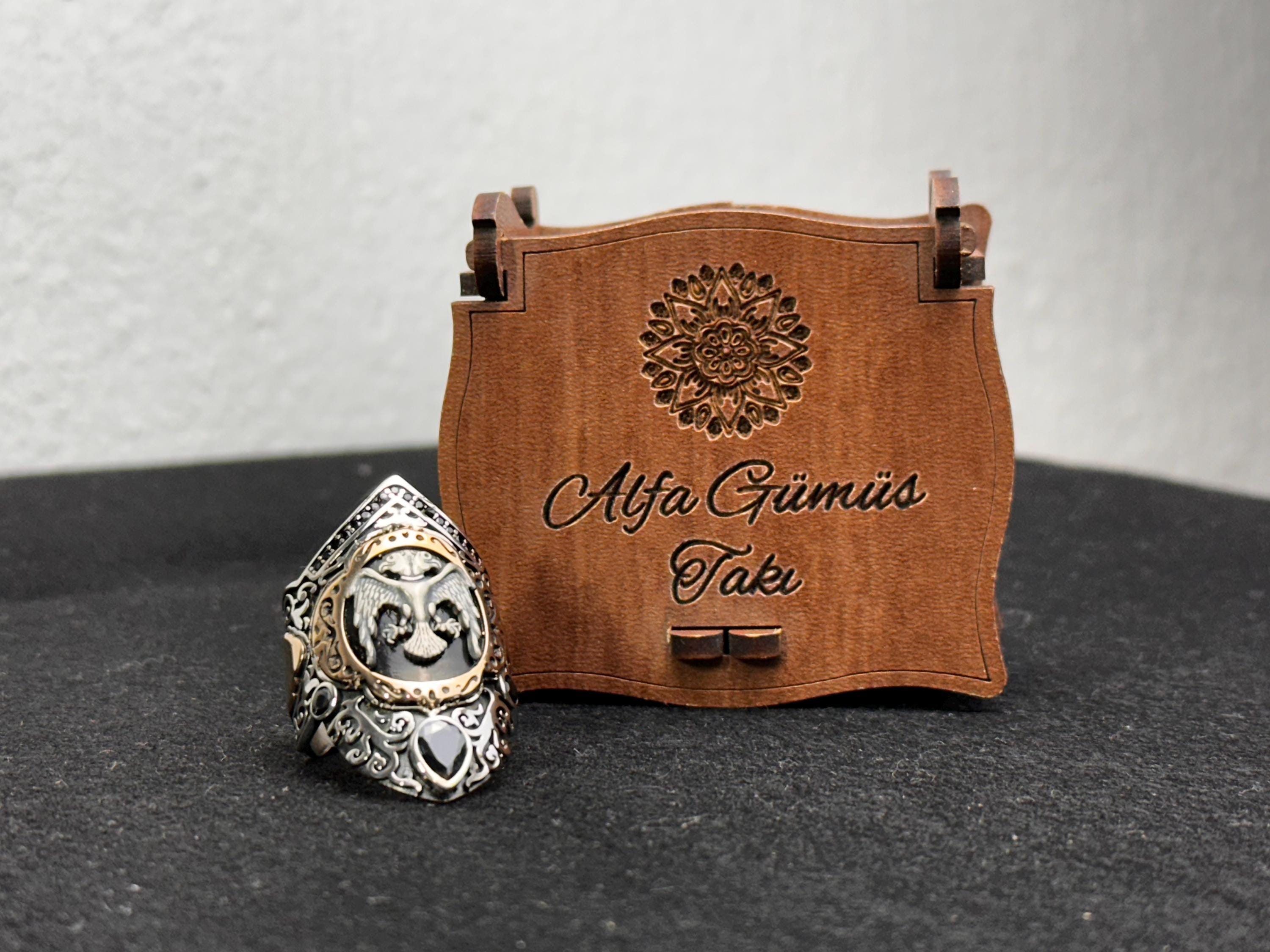 Double Headed Eagle Silver Ring, Handmade Thumb Band (Sterling 925)