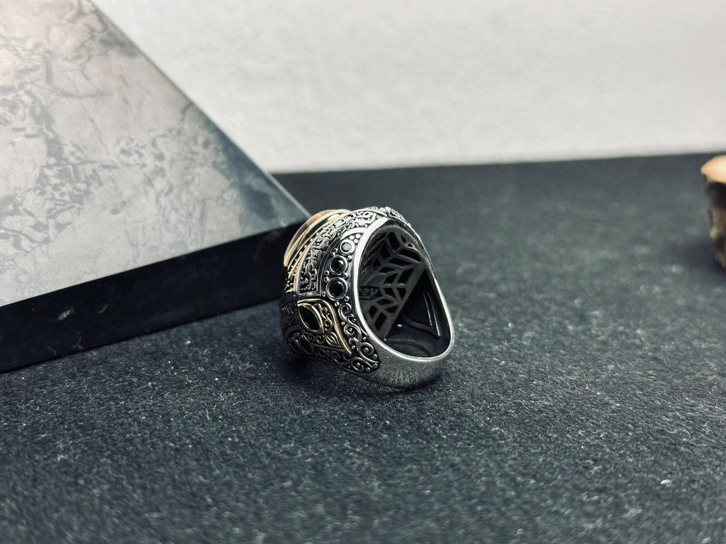 Tiger Eye Silver Ring, Men's Oval Statement (Handmade, Spiritual)