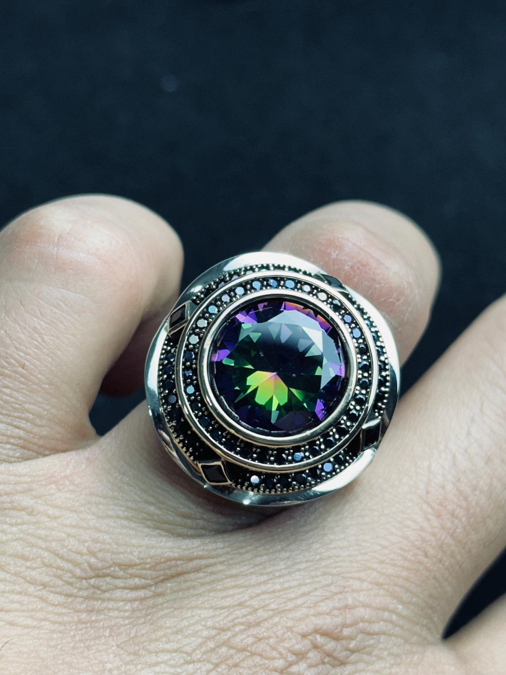 Mystic Topaz Men's Ring: Handmade Sterling Silver, Turkish Gemstone
