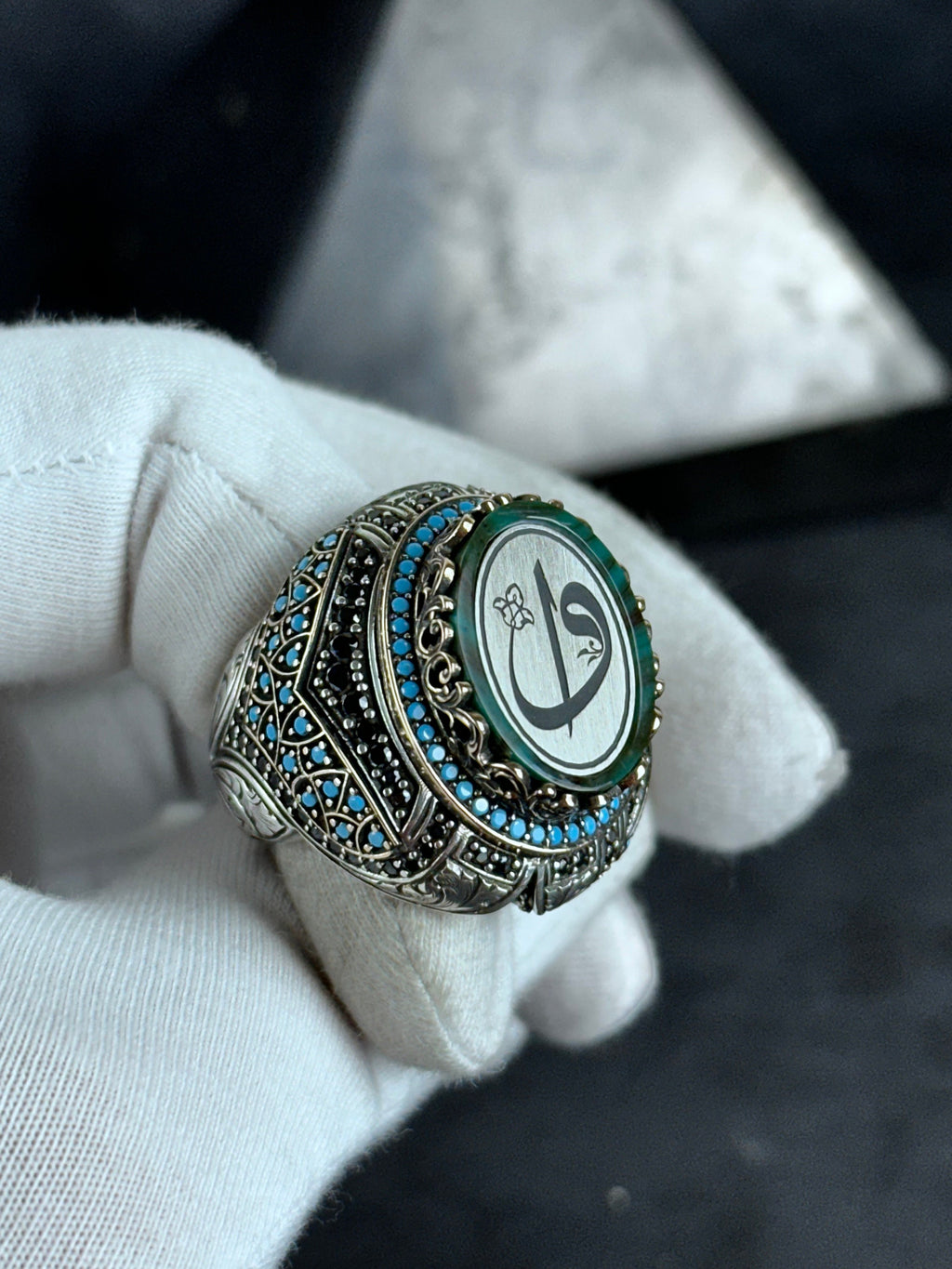 Elif Vav Silver Ring, Islamic Spiritual Jewelry (Handmade 925 Sterling)