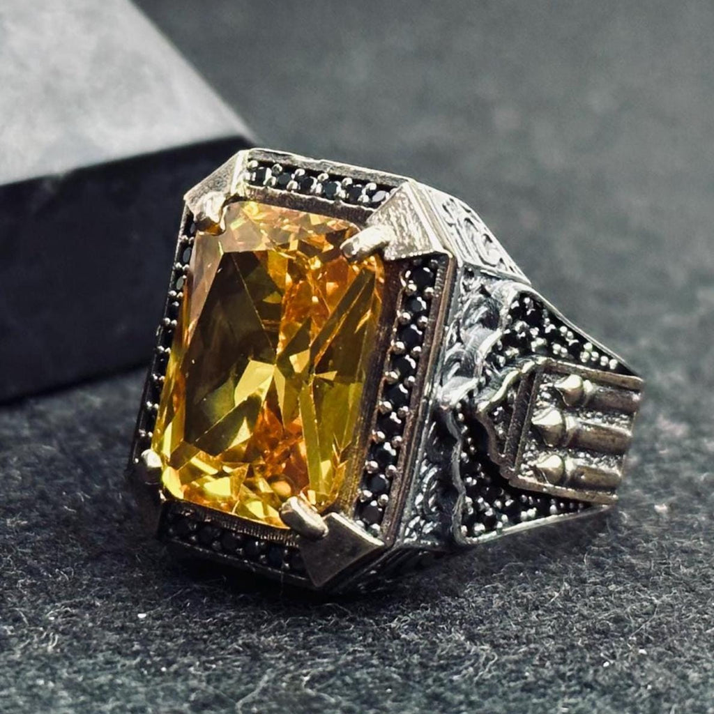 Turkish Handmade Citrine Ring, Square Stone (Sterling Silver)
