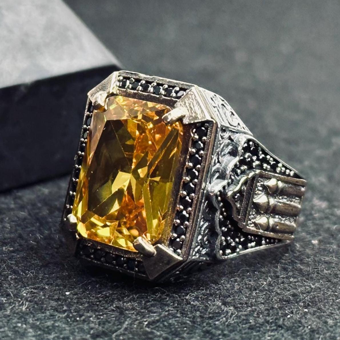Turkish Handmade Citrine Ring, Square Stone (Sterling Silver)