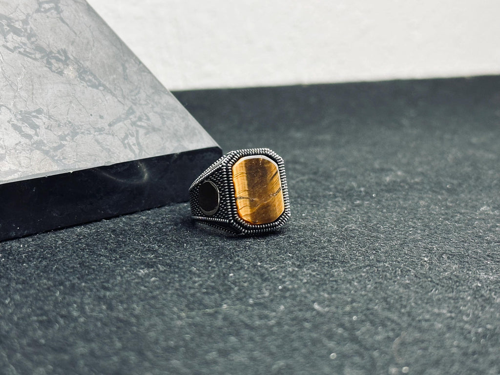 Men's Tiger's Eye Ring, Sterling Silver Square (Handmade Vintage Style)